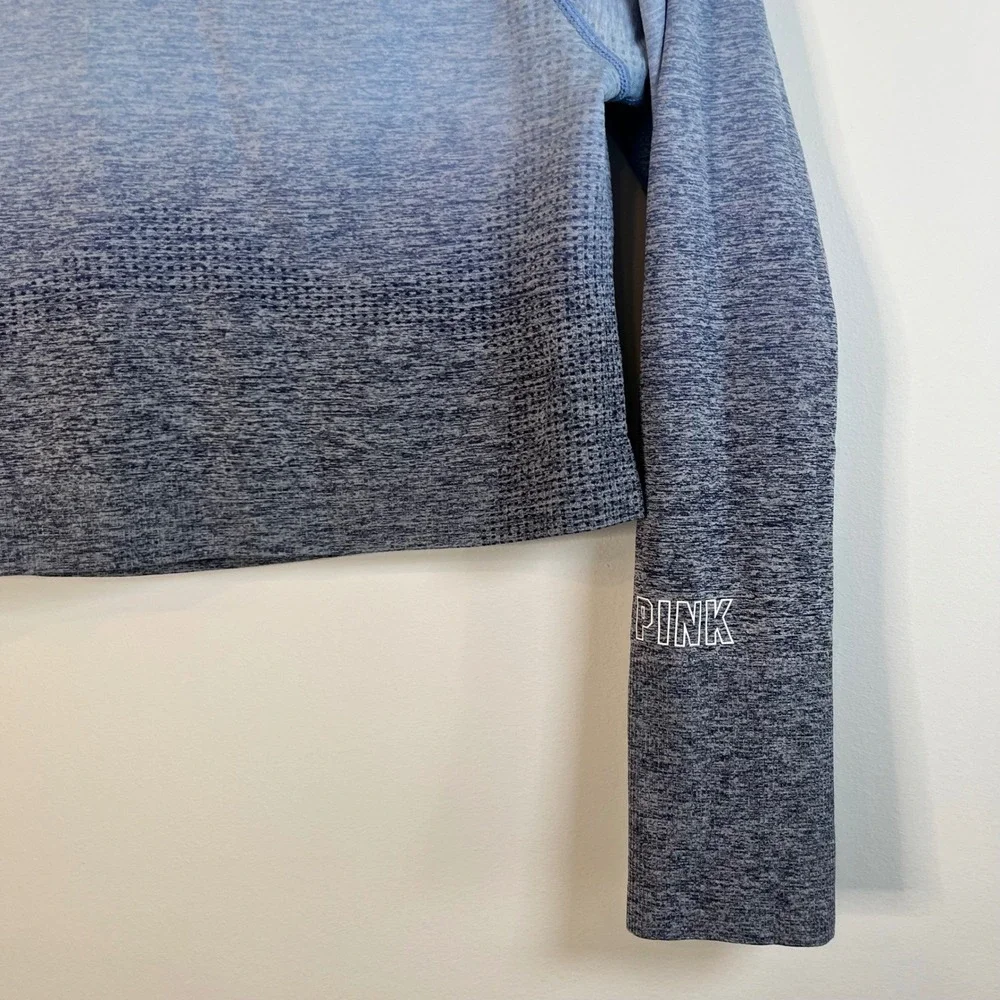 PINK Victoria's Secret Seamless Cropped‎ Long Sleeve Blue Ombre Workout Top XL - Picture 3 of 6